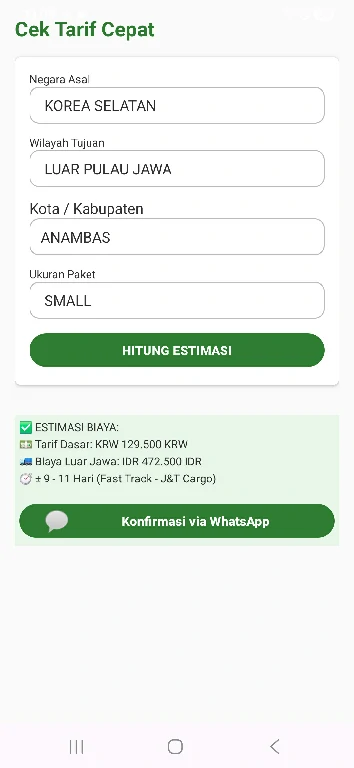 Fitur eCargo: Cek Tarif