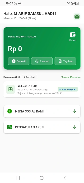Fitur eCargo: Menu Akun